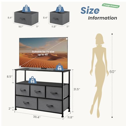 TV Stand Dresser with 5 Fabric Storage Drawers D55182