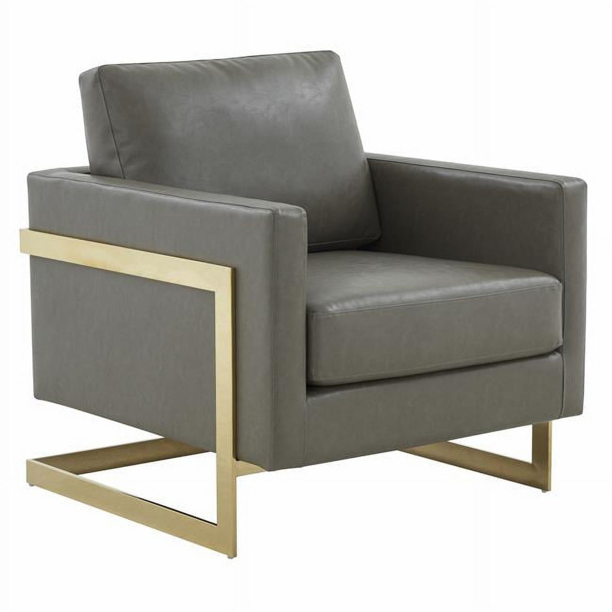 Grey & Gold Upholstered Leather Accent Armchair I5743