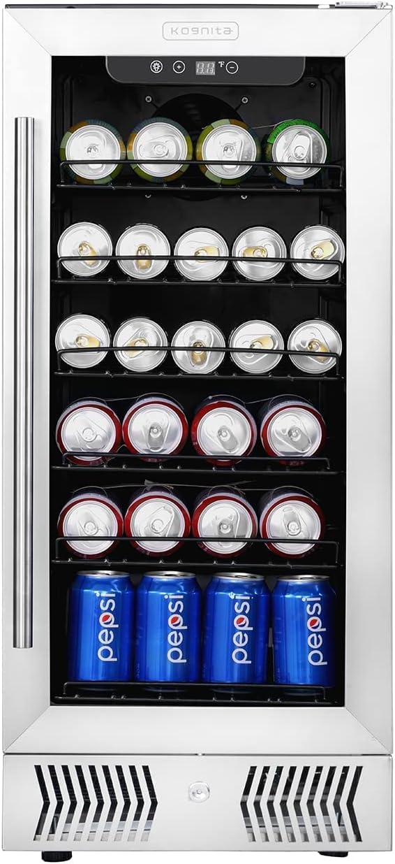 15 inch Mini Fridge with Glass Door, 115 Cans A428
