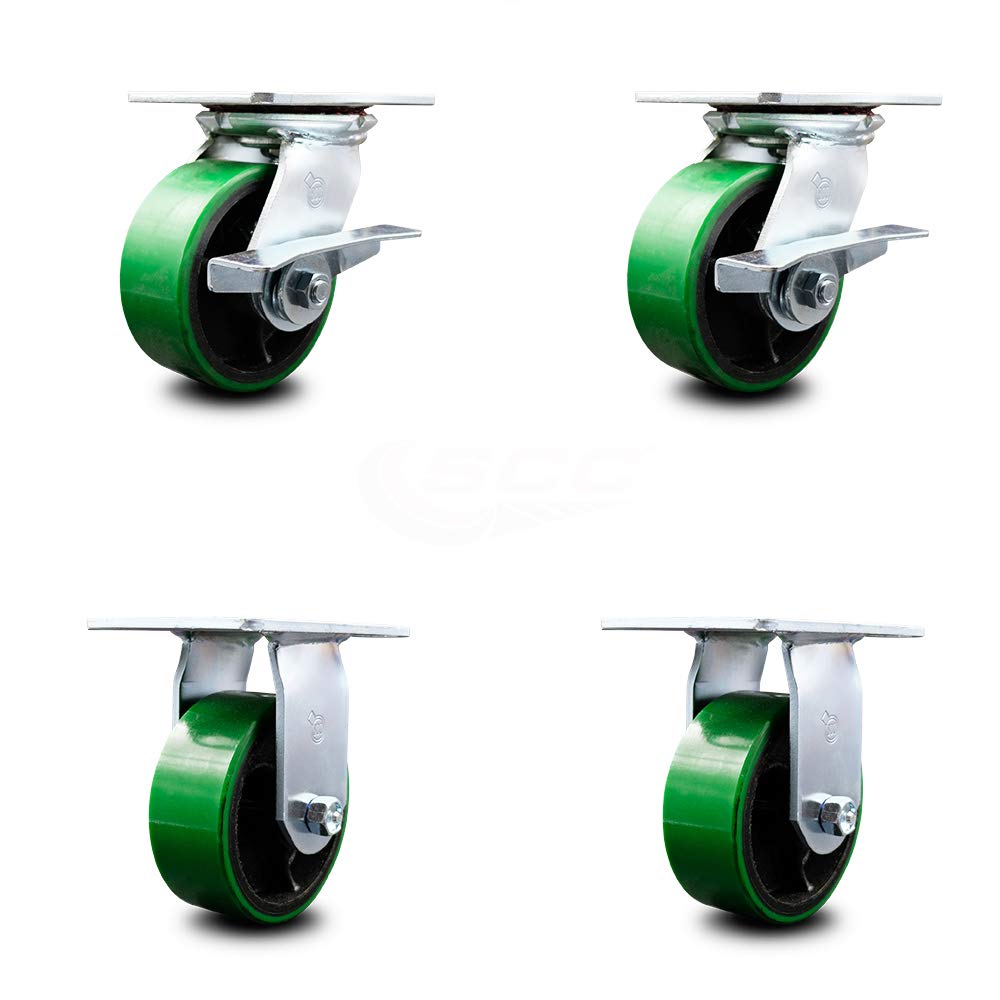Set of 4 Polyurethane Swivel Casters with Green Wheels O69241