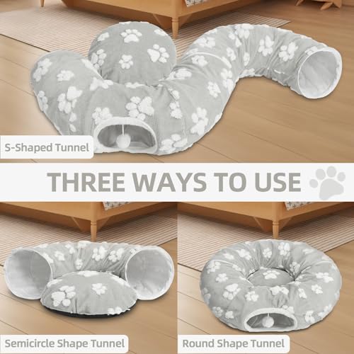 Christmas Cat Tunnel with Bowtie, Washable Circle Cushion and Plush Ball Toy, Red H416