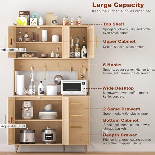 70.9" Rattan Kitchen Pantry Cabinet with Microwave Shelf H978878