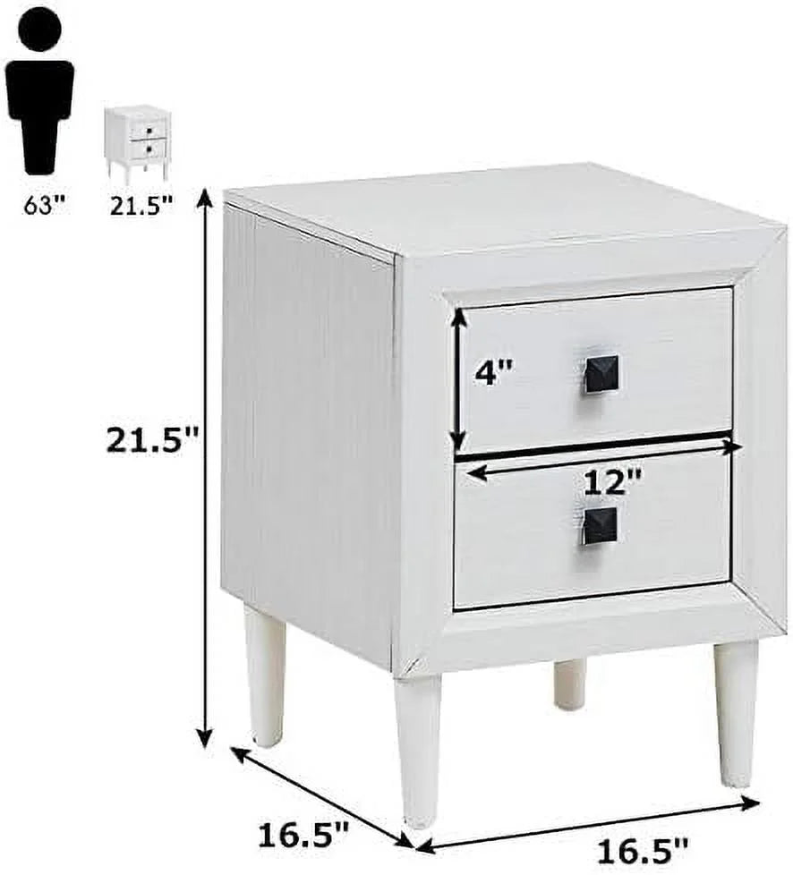 Set of 2 Grey 2-Drawer Nightstand with Solid Wood Legs O275275