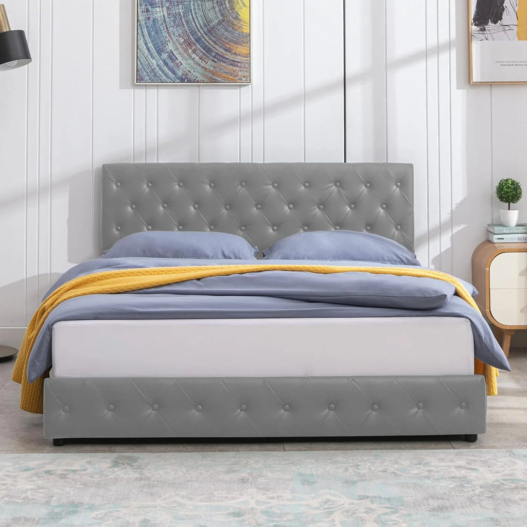 Upholstered California King Platform Bed Frame with 4 Storage Drawers N2627