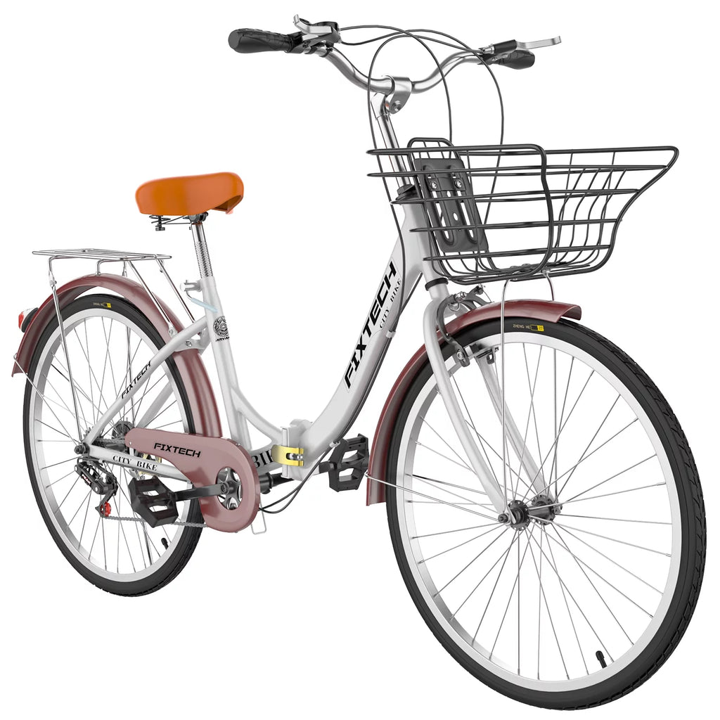 White 26 inch 7 Speed Foldable Cruiser Bike with Basket P825483