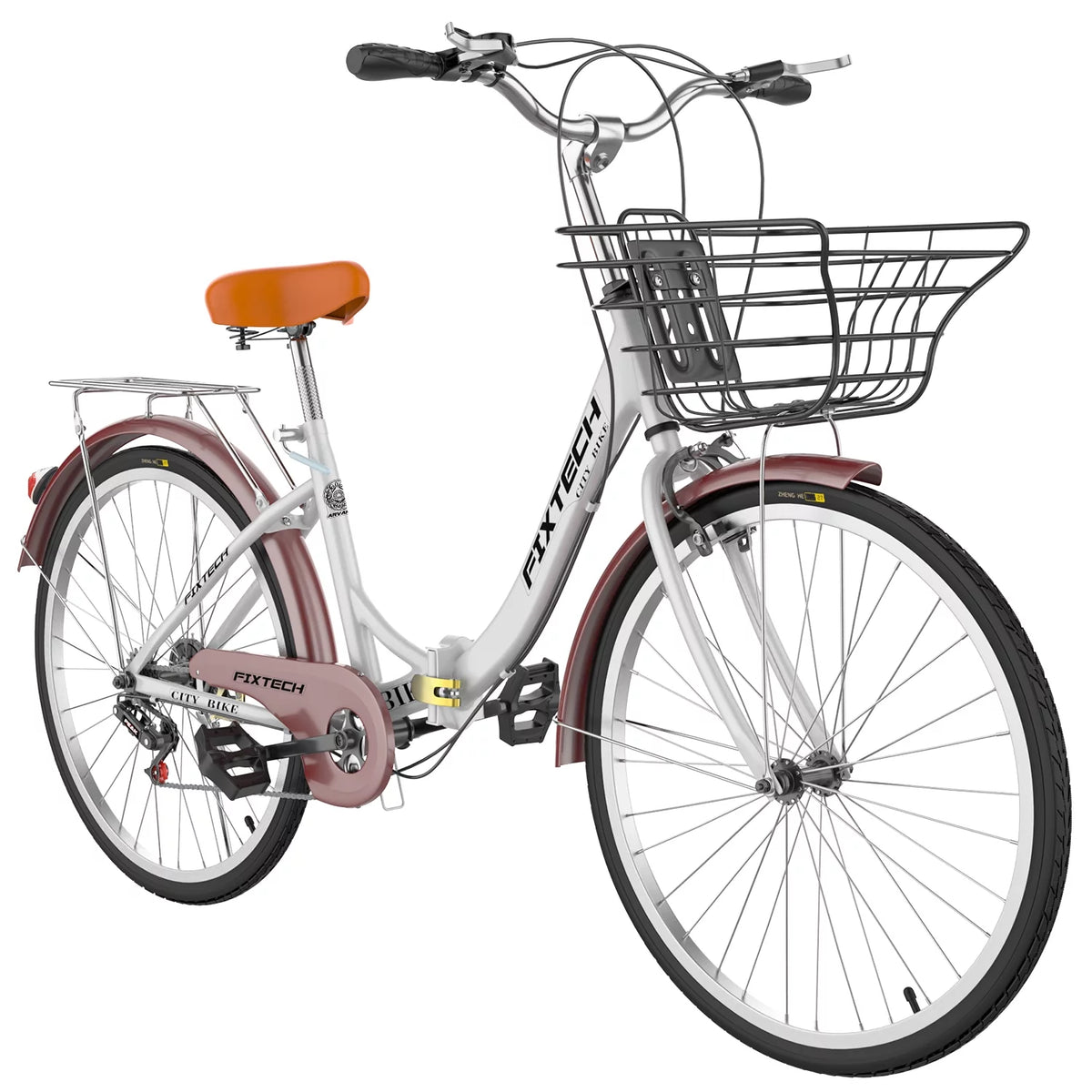 White 26 inch 7 Speed Foldable Cruiser Bike with Basket P825483