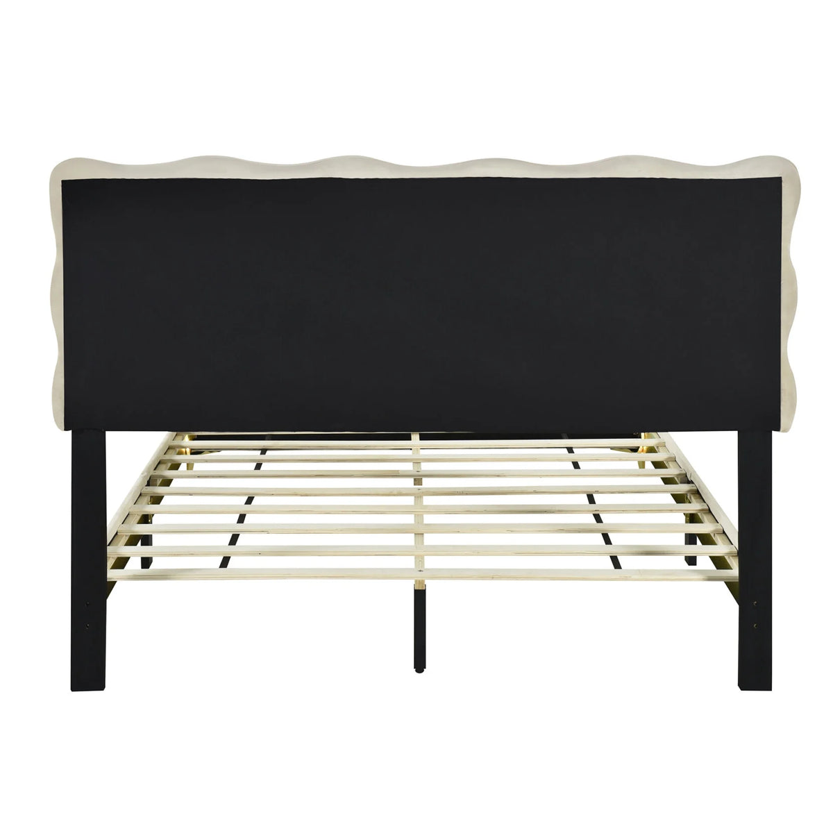 Queen Size Beige Velvet Upholstered Platform Bed with LED D97860