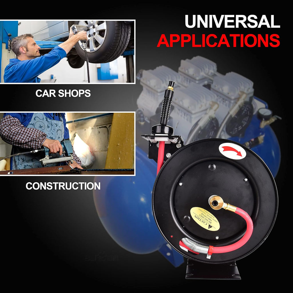 3/8 in x 25 ft Retractable Air Hose Reel, Wall Mount, 300 PSI, Pack of 2 T125502