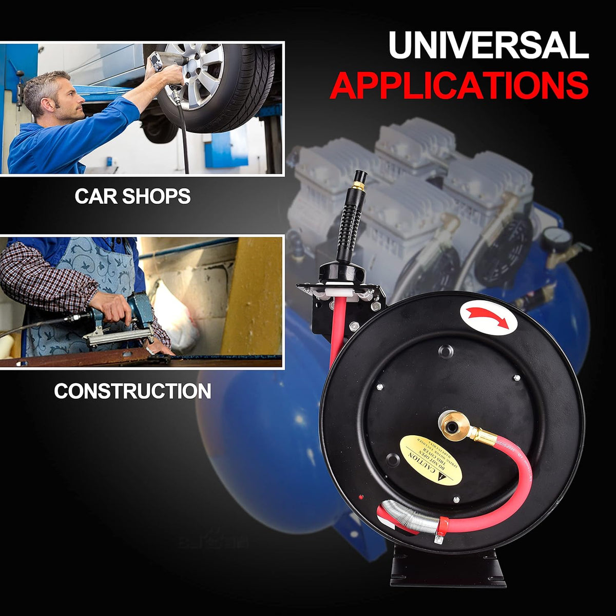 3/8 in x 25 ft Retractable Air Hose Reel, Wall Mount, 300 PSI, Pack of 2 T125502