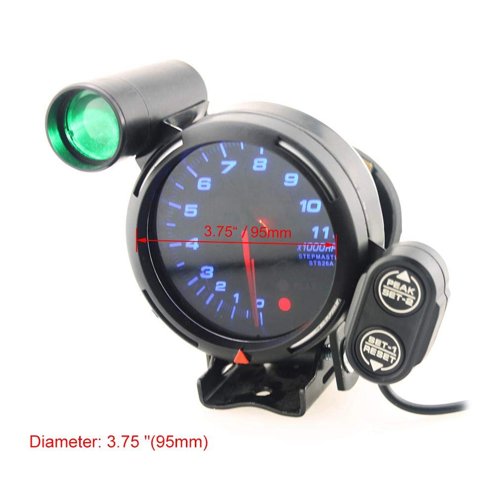 12V 3.75 Inch 11000 RPM Blue LED Tachometer Gauge Kit with Shift Light M9133