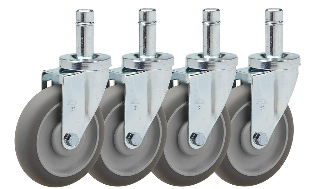5 Caster Set for Metro Shelving: 4 Swivels with Non-Marking Thermoplastic Rubber Wheel T7433