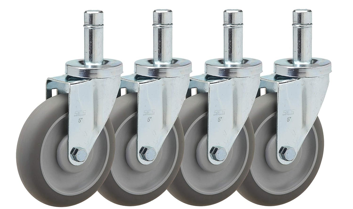 5 Caster Set for Metro Shelving: 4 Swivels with Non-Marking Thermoplastic Rubber Wheel T7433