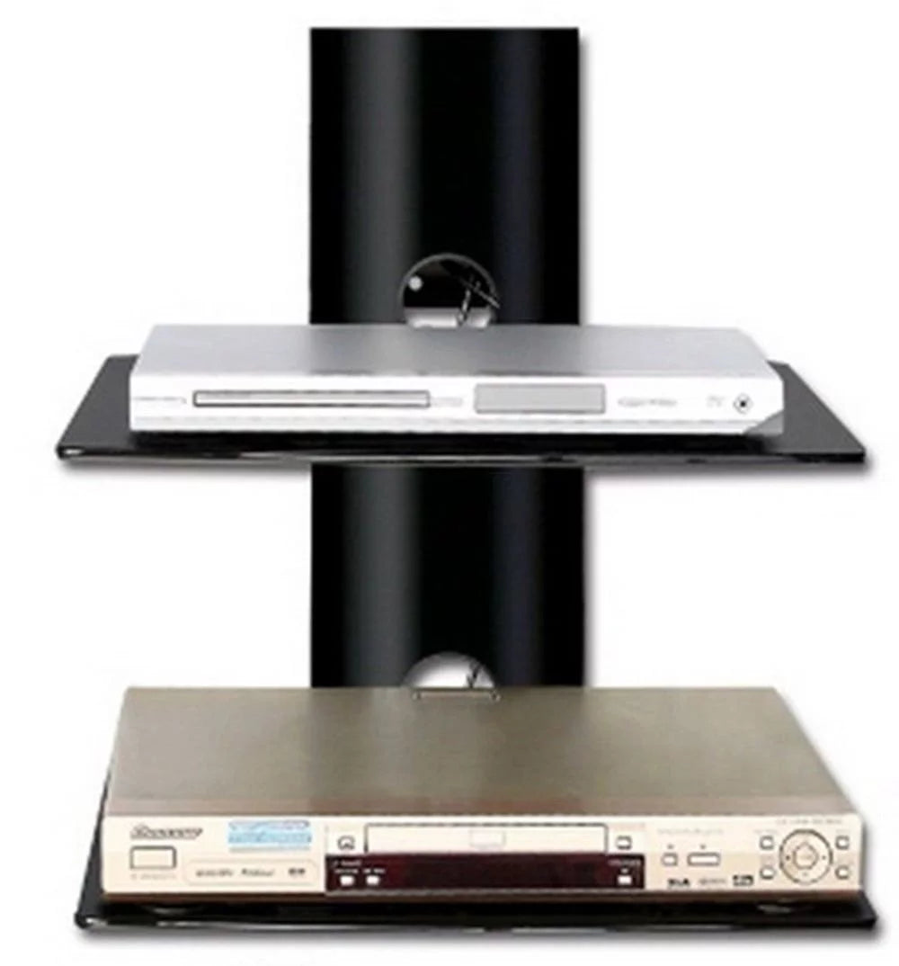 High Gloss Black Double Shelf Wall Mounted AV Component Shelving System with 2 Tempered Glass Shelves G455347