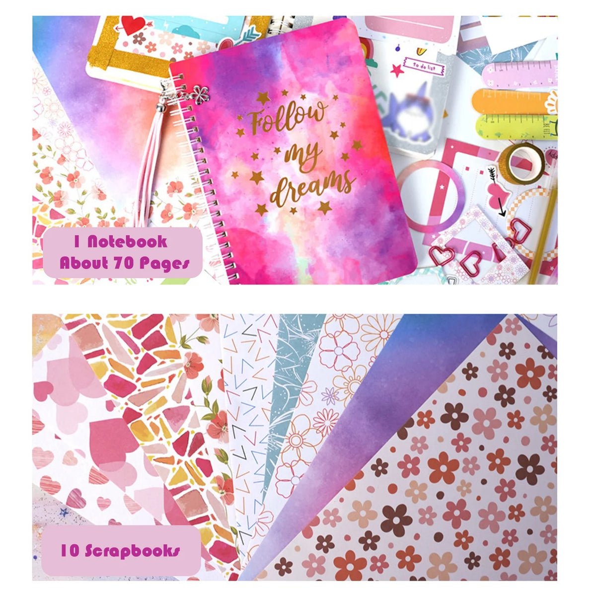 DIY Journal Kit for Girls, Journaling Arts Craft Kit, Scrapbook & Diary Supplies Set Y660824