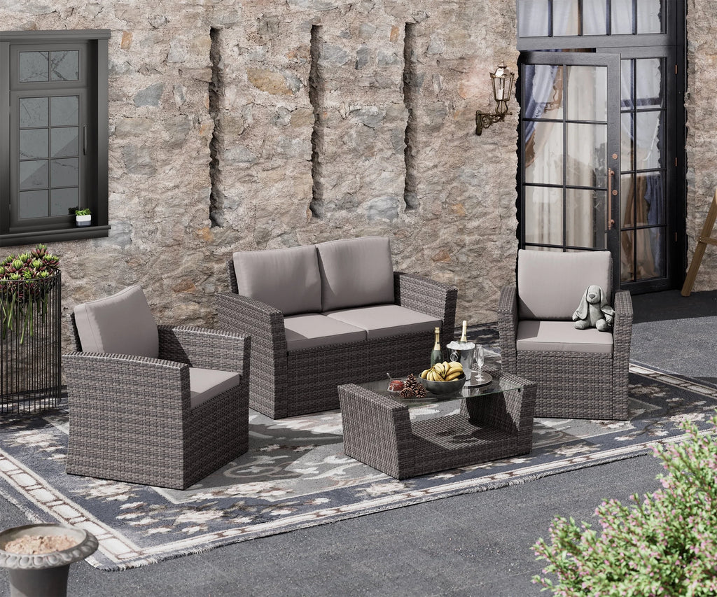 4 PCS Rattan Wicker Patio Conversation Set Q11590