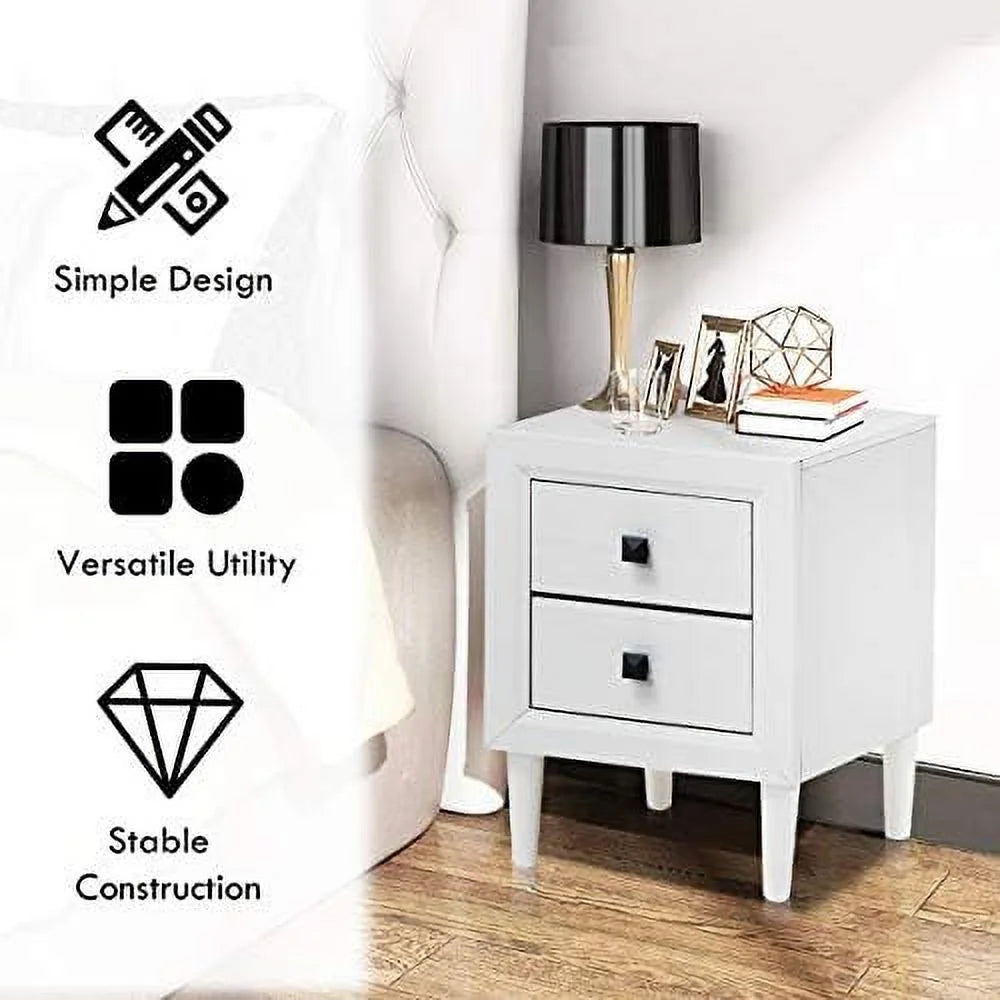 Set of 2 Grey 2-Drawer Nightstand with Solid Wood Legs O275275
