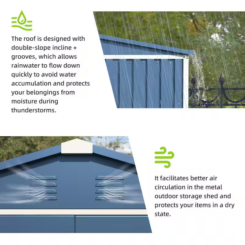 Blue Metal Outdoor Storage Shed with Air Vents W419894