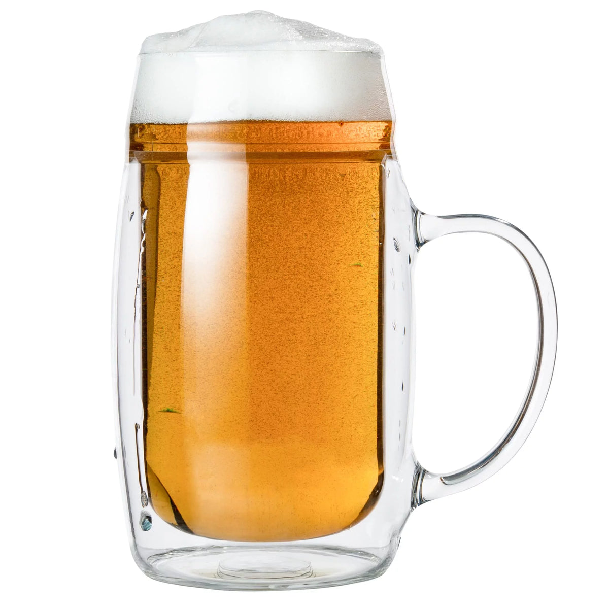 17 oz Double Walled Glass Beer Mugs with Handles (6) I3720