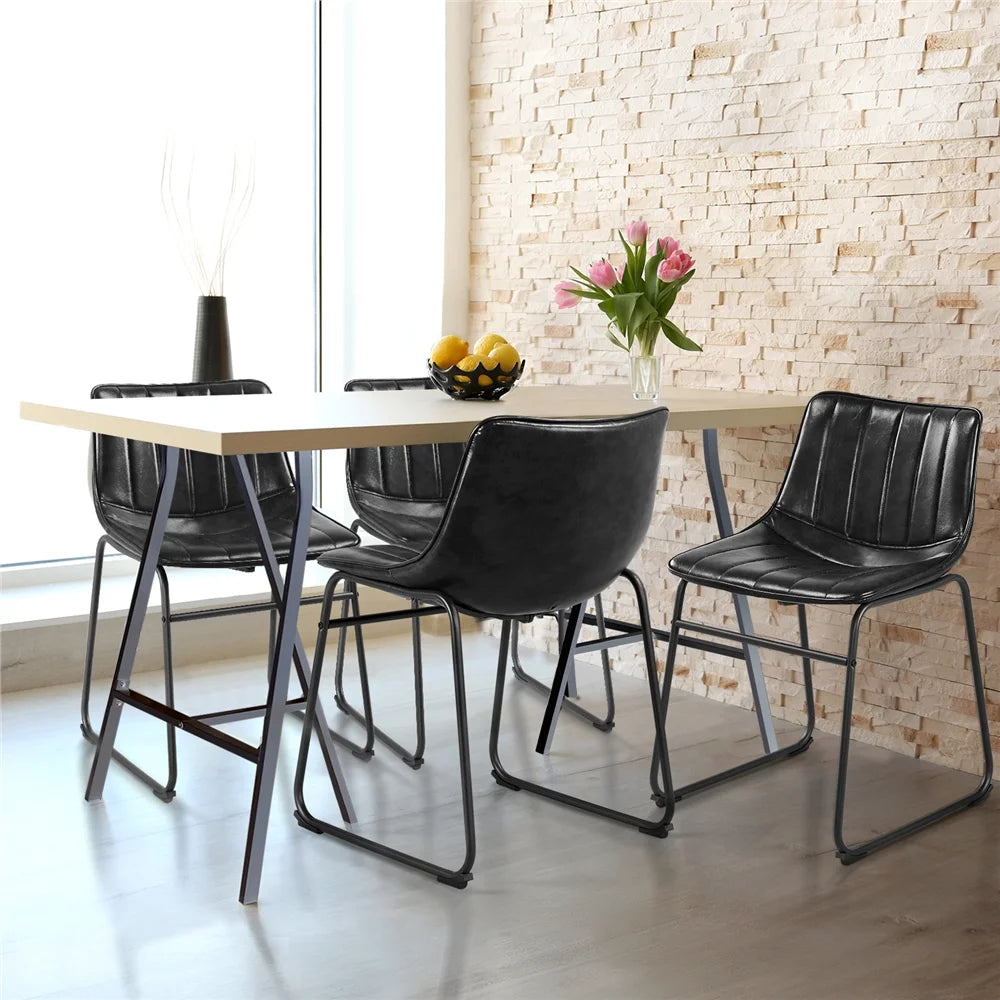 Black Faux Leather Armless Dining Chairs, Set of 2 E5532