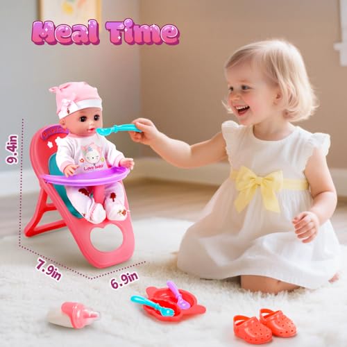12" Baby Doll Playset with Carrier Bassinet, High Chair, Clothes & Accessories R78607