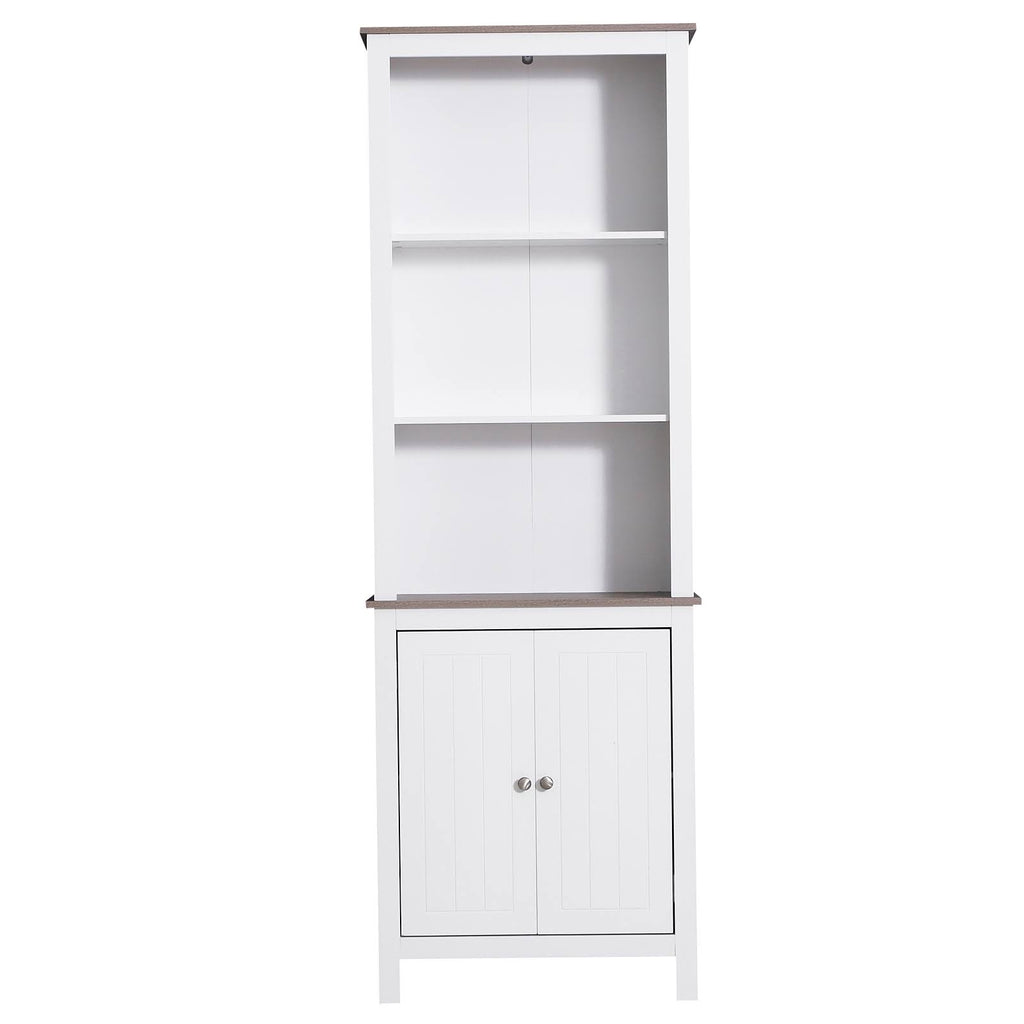 White Wood Free Standing Bathroom Linen Tower Storage Cabinet E23095