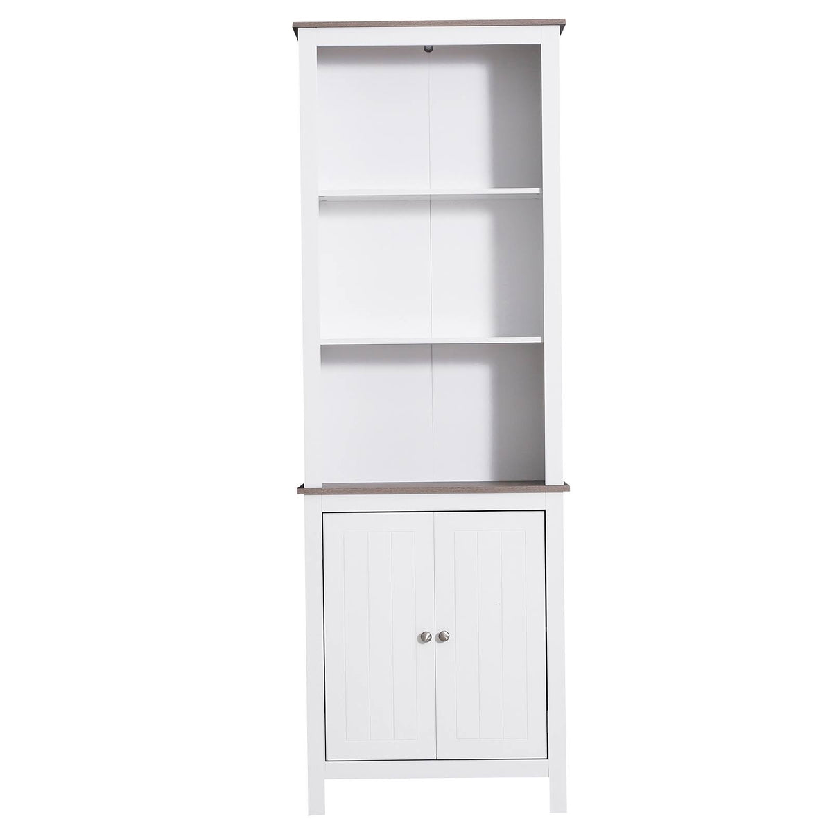 White Wood Free Standing Bathroom Linen Tower Storage Cabinet E23095